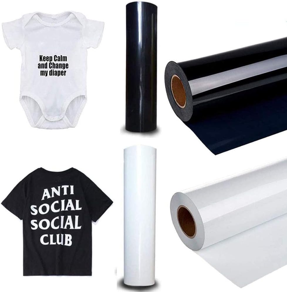 HTV Heat Transfer Vinyl 2 Roll 30 x 100 cm Permanent Iron On Vinyl. Compatible with Cricut, Silhouette or ANY Cutter(Black and White)