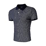 Allegra K Men Allover Dots Print Buttoned Short Sleeves Polo Shirt