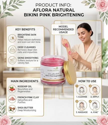AFLORA NATURAL Bikini Pink Brightening & Moisturising Cream, Deep Hydration, Strong Floral Fragrance, Shea Butter, 250ml