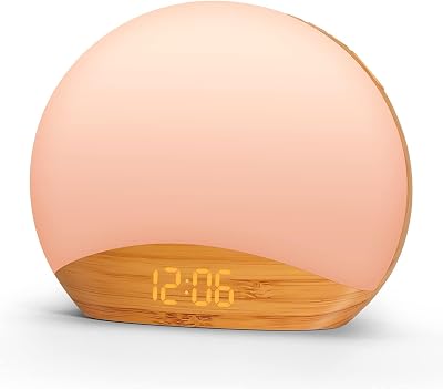 REACHER Wood Wake Up Light Alarm Clock Sunrise Simulation 8 Colors