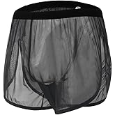 MUEBAIRES Mens Sexy Shorts Transparent Boxer Briefs Underwear Ultra Thin Split Side Mesh See Through Underpants