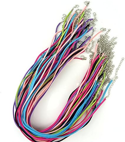 Honaby 50pcs Mixed Color DIY Jewelry Making Imitation Suede Leather Necklace Cords DIY Jewelry Making Ropes with Lobster Clasps Extended Chain
