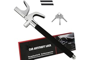 Car Steering Wheel Lock, Antitheft Lock with 3 Keys, Retractable Stainless Anti Theft Car Device with Escape Hammer Universal