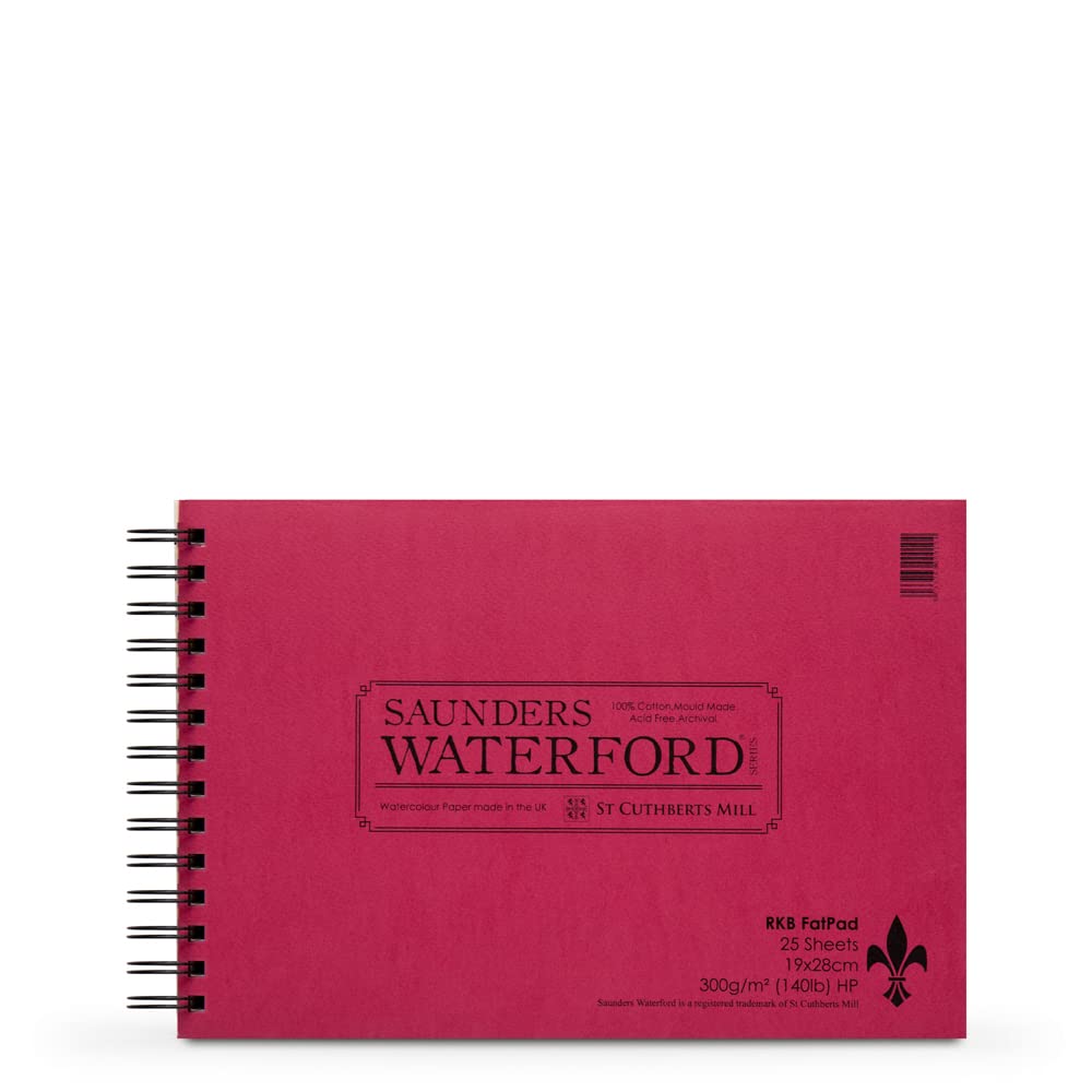 Saunders Waterford : Watercolour Paper Spiral Fat Pad 7.5x11in : 25 sheets 100% cotton HP