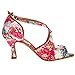 HXYOO Indoor Dance Shoes Women Latin Ballroom Salsa Floral Satin 3