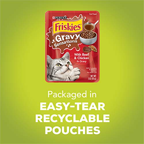 Purina Friskies Gravy Wet Cat Food Variety Pack, Gravy Sensations Farm & Fish Pouches (3 Packs