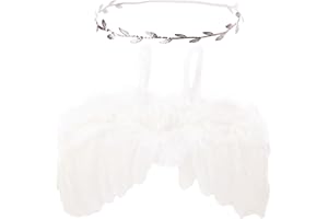 Nishine 2 PACK White Newborn Fuzzy Feather Angel Wings + Headband Set for Baby Cosplay Girls Costume Photography