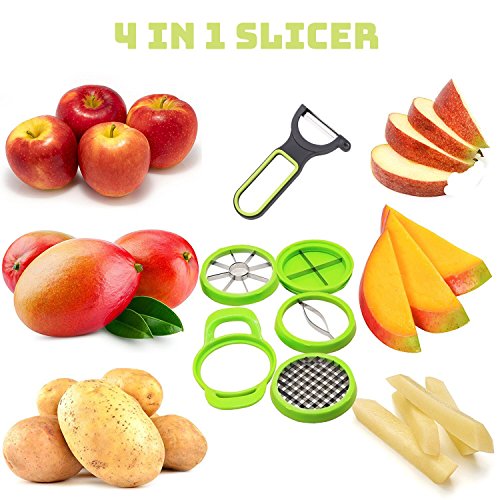Apple Corer Mango Slicer Wedge 4 in 1 Vegetable and Fruit Cutter Stainless Steel Blades with FREE Peeler Tomato Slicer Potato French Fry Slicer Peach Corer
