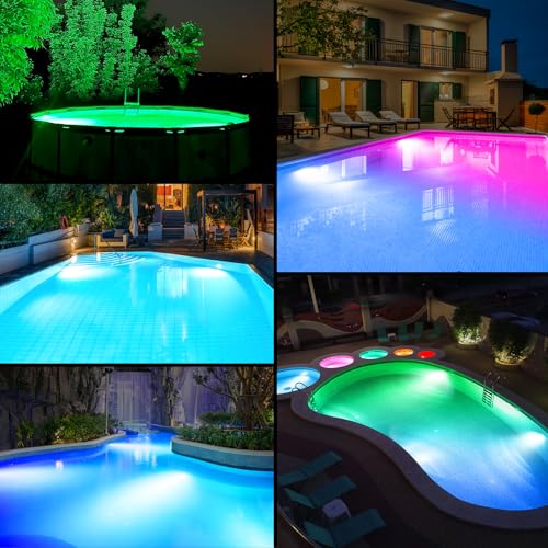 DeeprBetter Outdoor Pool Light with Remote Control, Rechargeable Underwater Pool Light with 9 Modes Underwater Light Show, IP68 Waterproof LED Pool Light, Spa Pool Lighting, 2 Pieces
