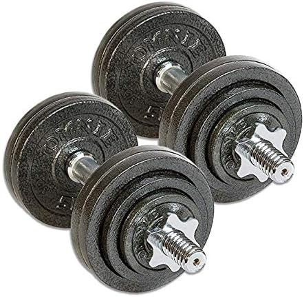 Omnie Adjustable Dumbbells with Gloss Finish and Secure Fit Collars for Crossfit WOD Weightlifting and Bodybuilding for Health Fitness and Flexibility. Available in 65 LBS, 105 LBS and 200 LBS (Pair)