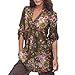 GONKOMA Women Plus Size Vintage Floral Print Blouse Lady 's Fashion V-Neck Tunic Tops Shirt