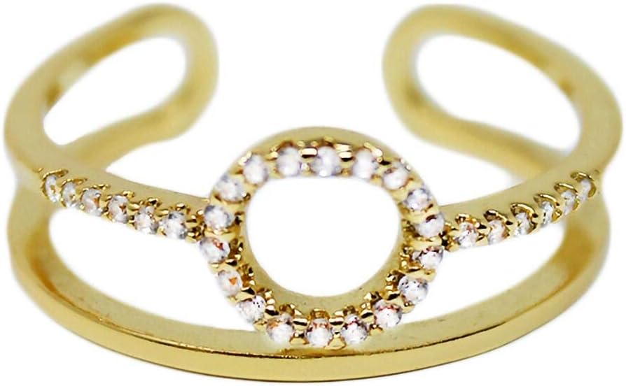14k Gold Fashion Ring for Women – Micro Pave CZ Halo Ring with Adjustable Open Ends for Perfect Sizing