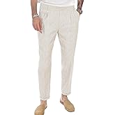 Beotyshow Mens Linen Pants Casual Elastic Waist Trousers Summer Beach Lightweight Pants