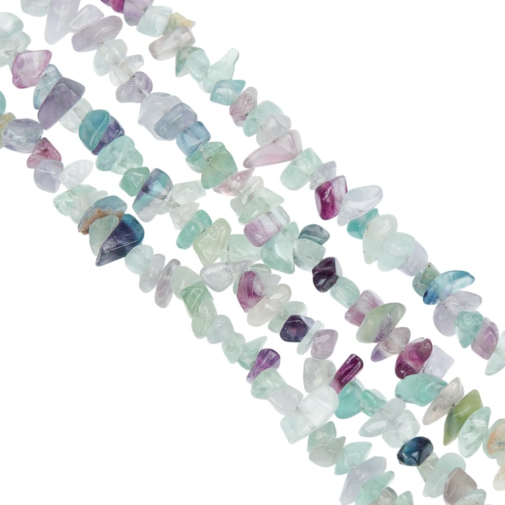 OLYCRAFT 2 Strands Natural Chip Stone Beads 5~8mm Fluorite Beads Strand Chip Undyed Fluorite Irregular Gemstones for Bracelet Jewelry Making