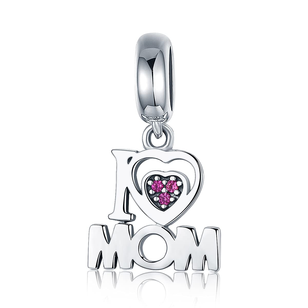Lorrifal 925 Sterling Silver Love Mom Heart Charm Beads for Women Pandora Bracelets Jewelry Daughter to Mama Gifts on Mother'S Day