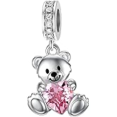PELOVNY Teddy Bear Charms for Bracelets for Women 925 Sterling Silver 12 Month Birthstone Bear Bead Charms Birthday Valentines Day Teddy Bear Pendant Jewelry Gifts for Mom Daughter Wife