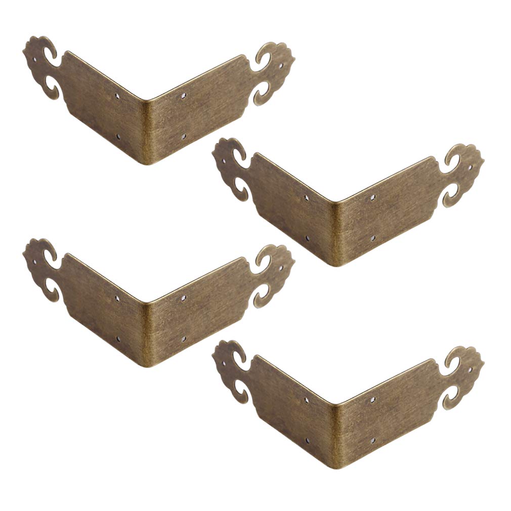 Tiazza 4Pcs Vintage Pure Copper Corner Protectors Braces Antique Brass Decorative Corner Guard Edge Cover (Antique Bronze)