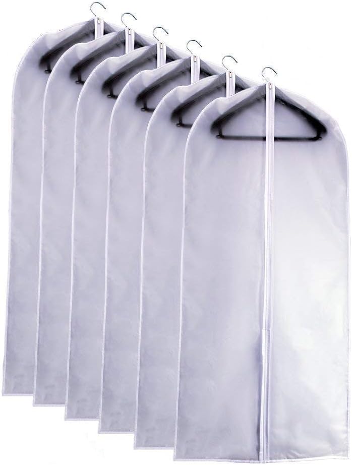 UOUEHRA Moth Proof Garment Bag 40 inch Lightweight Clear White PEVA Breathable Suit Bags (Set of 6) with Study Full Zipper for Suit Clothes Storage Closet