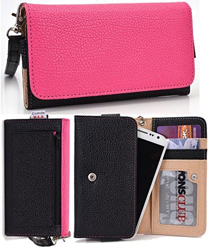 Samsung I9295 Galaxy S4 Active Wallet Wristlet Clutch with Coin Money Zipper Pocket and Three ID Credit Card Compartments. Includes one Detachable Wrist Strap. Color: Magenta / Black (ESMLMTKM)