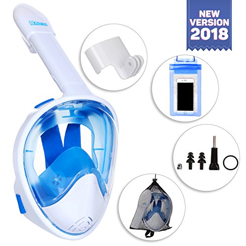 iClique Full Face Snorkel Mask - Tubeless Anti-Fog Anti-Leak Equipment for Adults Kids - 180 ° Panoramic Viewing - Free Swimming Waterproof Case for Phone - GoPro Adapter
