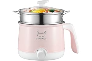 Avkobow Hot Pot, Electric Pot for Raman, Soup, Noodles, Steak, Oatmeal, Rapid Mini cooker with Temperature control, 1.8L (Pink)