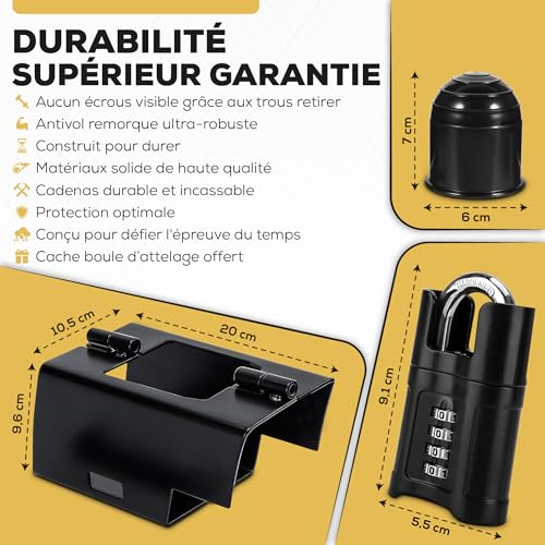 Strong and Improved Universal Trailer Lock - High Quality Durable Over Time Lock - Free Tow Ball Cover - Trailer Lock Motorcycle, Caravan, Car Hitched and Unhitched