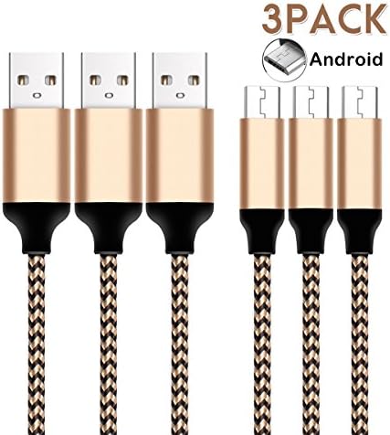 Android Charging Cable,FoolHome 3Pack [0.8ft 3ft 6.5ft] Braided Nylon Cable A Male to Micro B Data Sync and Charging Cord for Android Samsung Galaxy, Sony, HTC, Nokia, Nexus and More (Gold 3Pack)