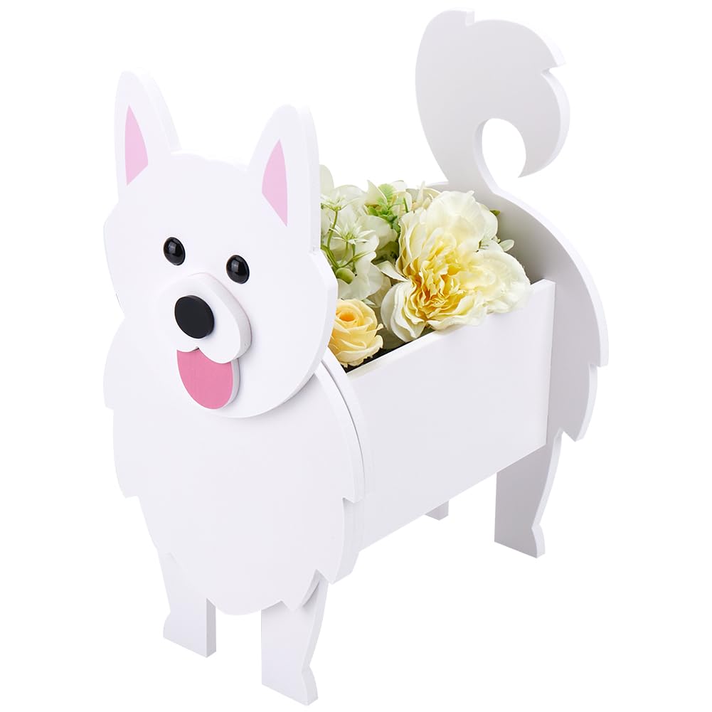 CREATCABIN Samoyed Dog Planter Plant Pot Flower Garden Planter PVC for Indoor Outdoor Garden Plants DIY Decoration Gifts 12.99x8.66Inch