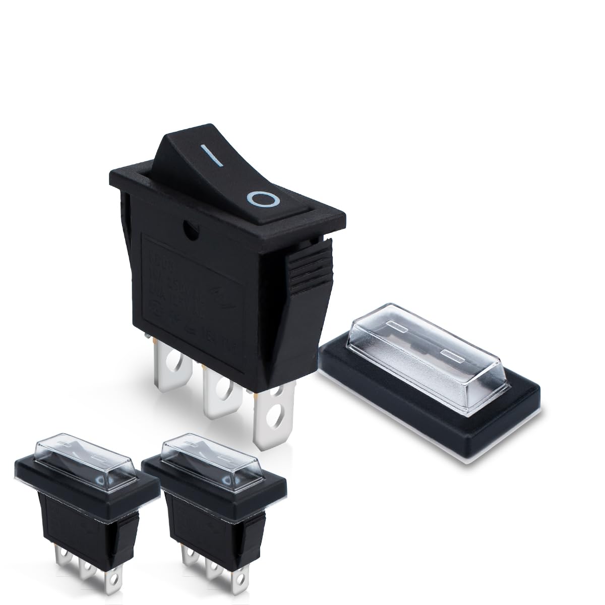 Innfeeltech 3 Pcs Mini Rocker Switch Black KCD3-202 3 Pin 3 Position Toggle Switch with 3 Waterproof Caps