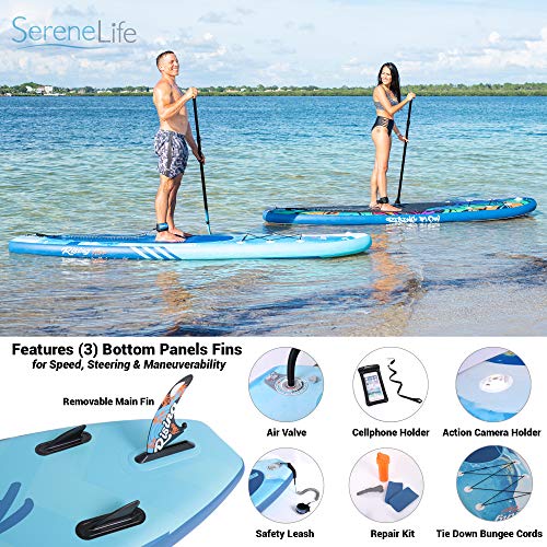 SereneLife Inflatable Stand Up Paddle Board (6 Inches Thick) with