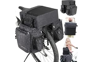 HUIJUKEJI Bike Trunk Bag Bicycle 46L Rear Bike Cargo Rack Bags Storage Pannier Saddle Bag 3-in-1 Multifuction with Reflective Strips Waterproof Travel Accessories Expandable Luggage Trunk Bag For Cycling