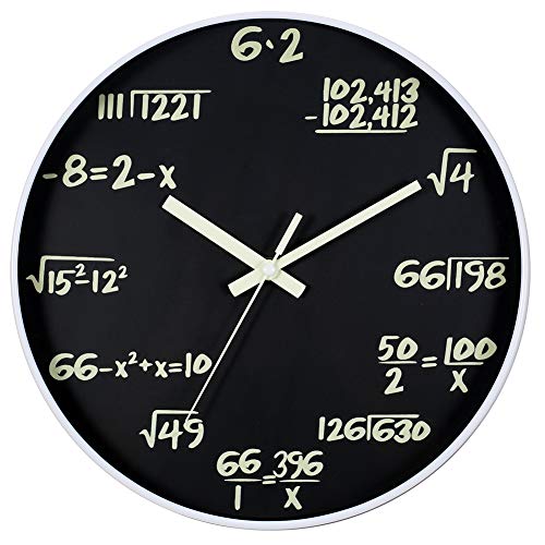 JoFomp Math Wall Clock, Glow in The Dark Silent NonTicking Wall Clocks