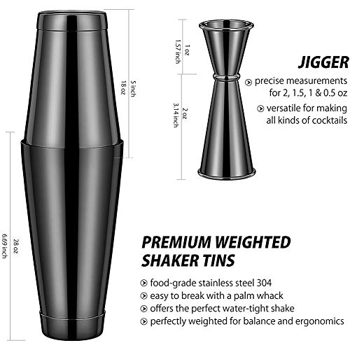 11 TLG Boston Shaker Set - Professional Cocktail Shaker Mixing Set, Home Stylish Bar Tool Set mit Rezeptbuch, Messbecher… – Bild 3