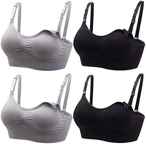 Probra Womens Seamless Nursing Bra Comfort Maternity Bralette for Breastfeeding Pack of 4 Color Black Grey Size L