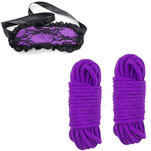 HOT TIME 2-Pack 32 Feet 10M Long Soft Cotton Rope Elastic Leather Blindfold,Purple