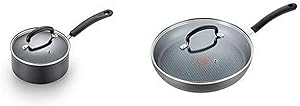 T-fal C5612464 Titanium Advanced Nonstick Thermo-Spot Heat Indicator Dishwasher Safe Cookware Saucepan AND E76598 Ultimate Hard Anodized Nonstick 12 Inch Fry Pan Black