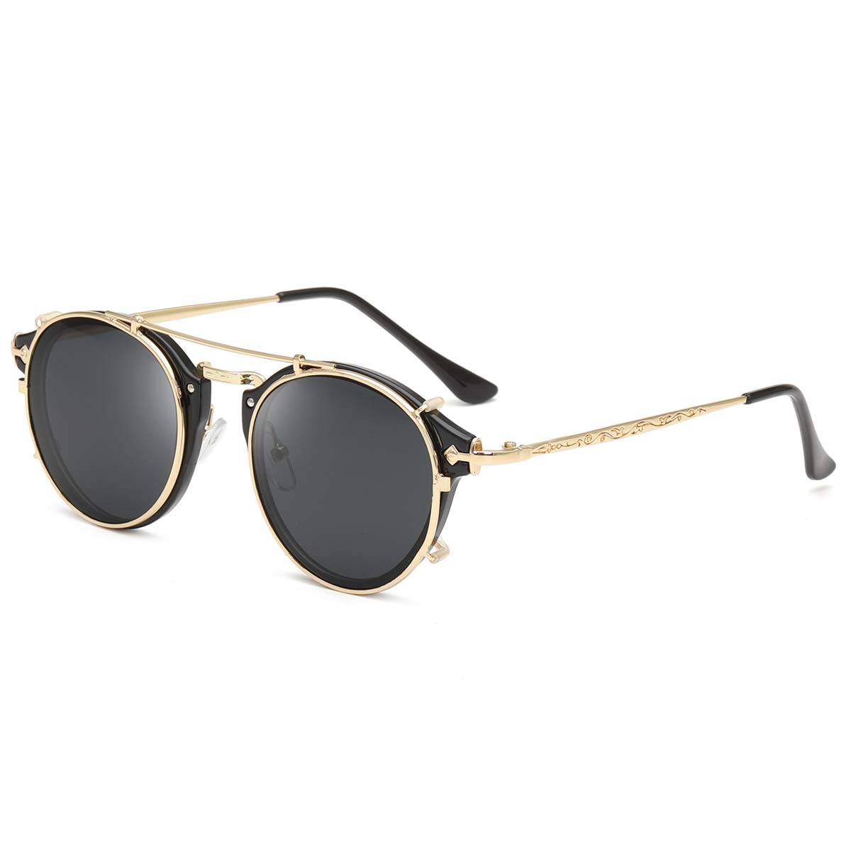 Photo 1 of Dollger Double Lens Clip On Sunglasses Non-flip Lens Round Steampunk Style Glasses for Men Women