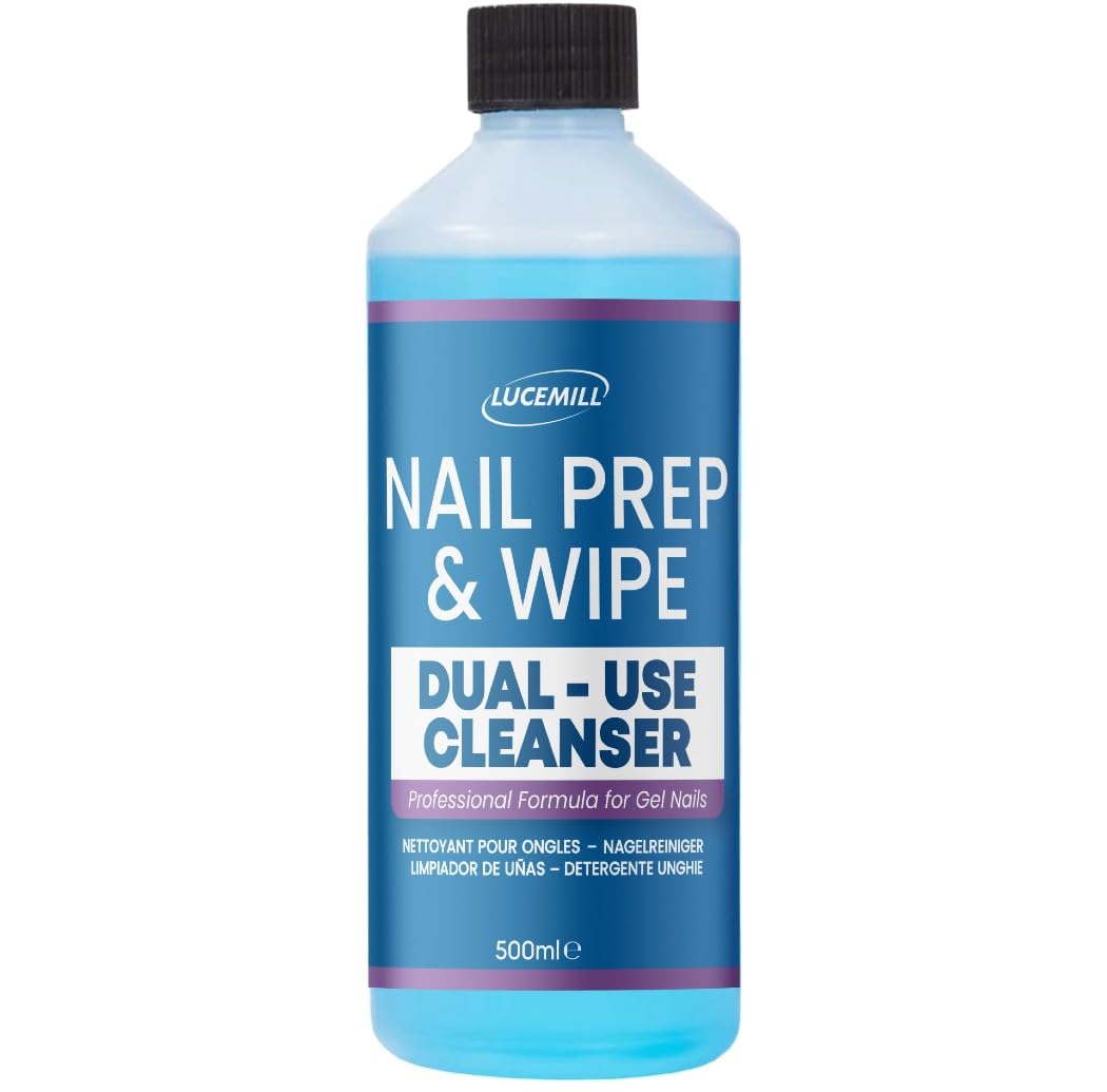 Lucemill 500ml Nail Prep & Wipe Cleanser | Professional Solution for Gel Polish & Acrylics | Removes Sticky Inhibition Layer After Curing | Fast-Drying, Residue-Free