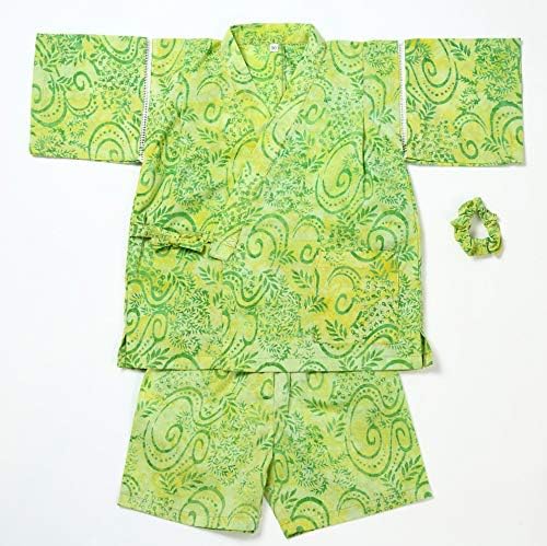 Rosella 通常便なら送料無料 甚平 シュシュ付 緑黄 子供 じんべい 個性的 黄色 男の子用 綿100生地