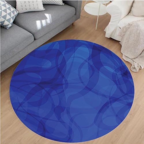 Nalahome Modern Flannel Microfiber Non-Slip Machine Washable Round Area Rug-g and Curving Twisted Patterns and Weird Mobile Motifs on Plain Background Home Navy Blue area rugs Home Decor-Round 24"
