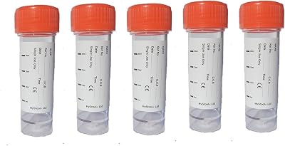 HyStool 5 Sterile Urine Sample Bottles 30ml Individually Wrapped Leak Proof