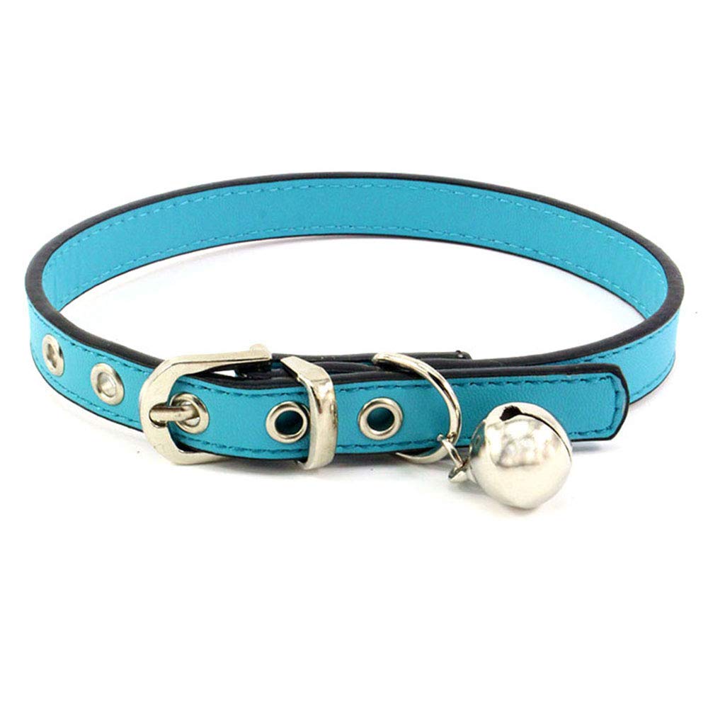 Accod Pet Leather Collar with Bell Classic Pet Bell Collar for Small Dogs or Cats,Neck Adjustable 22-28CM 1.3CM Wide,Puppy Dog Cat Collar (Blue)