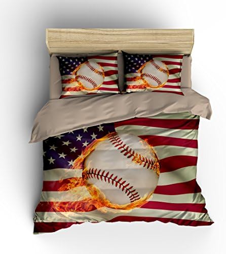 Abstract American Flag Baseball Cotton Microfiber 3pc 90"x90" Bedding Quilt Duvet Cover Sets 2 Pillow Cases Queen Size