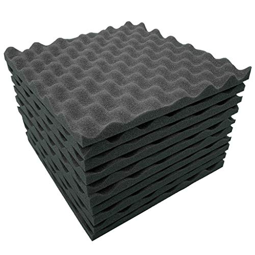 Weite 10 Pieces Soft Sponge Self-Adhesive Egg Groove Sound-Absorbing Acoustic Foam Panels Kit, Soundproof Foam Wedge Wall Stickers for Recording Studio Drum Piano KTV Sing Room, 30cm (Black)