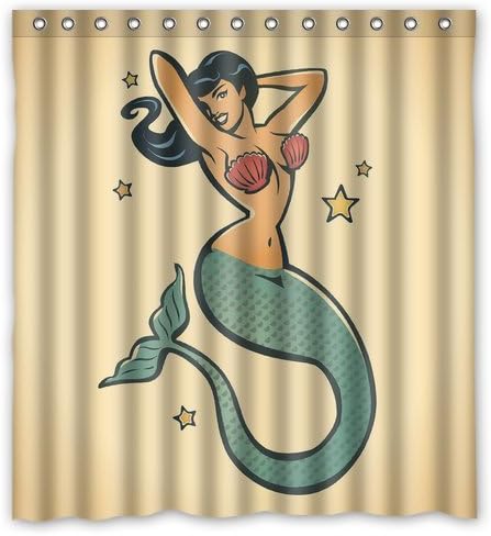 Fashion press Flawless Gorgeous Creative Vintage Mermaid Art Shower Retro Curtain Shower 100% WaterProof Polyester Fabric 66" x 72" Inches Standard