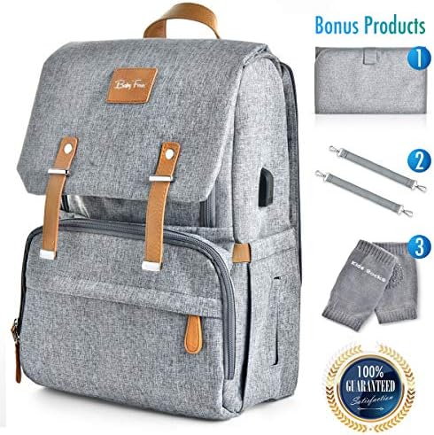 Large Capacity Diaper Bag Backpack – Organic, Multi-Functional, Water-Resistant, Durable and Stylish Travel Baby Bag with Stroller Straps, Changing Pad and Insulated Pockets Include USB Charging Port,