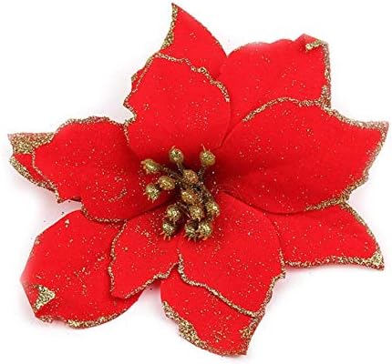 Zhongwenhj Effective Christmas Poinsettia Nice Flower Bow Clip Xmas Tree Wedding DIY Party Decor(None red)