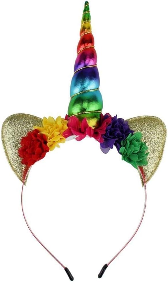 STUNNING MULTICOLOURED RAINBOW UNICORN FLOWER HEADBAND EARS COSPLAY PARTY COSTUME FESTIVAL