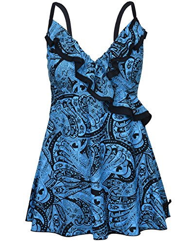 Firpearl Women's Ruffle Plus Size Tankini Two Piece Swimdress Swimsuit