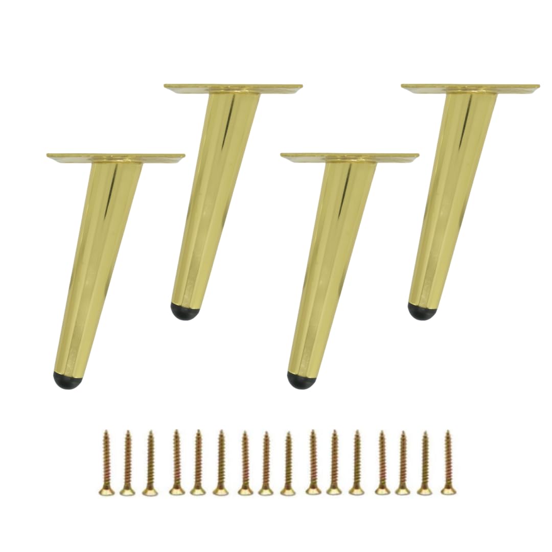 MEETOZ 4 inch / 10cm Furniture Legs Setm,4PCS Metal Cabinet Legs,With screws,with Rubber Floor Protectors, for Sofa, Legs for Dresser, TV Stand, End Table etc（Oblique gold） (4in)